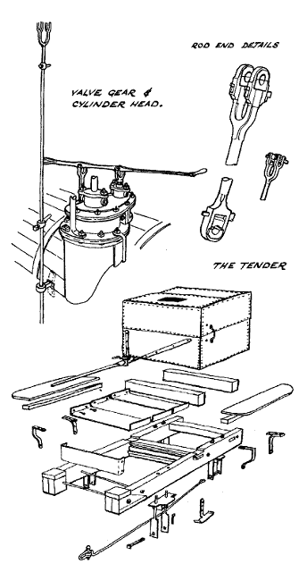 Puffing Billy valve gear, rod end and tender frame