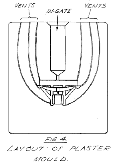 layout of plaster mould with ingate and vent details