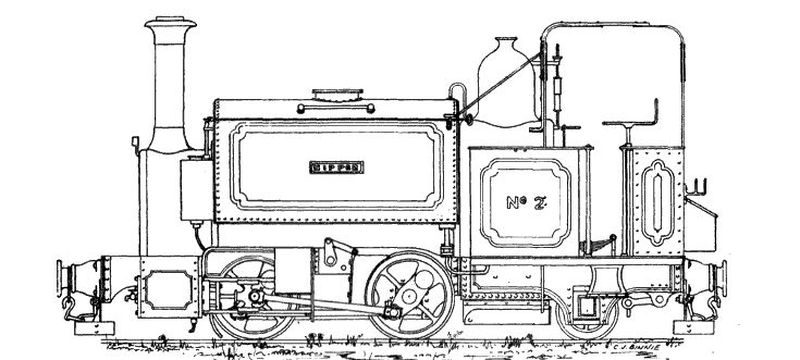Festiniog and Blaenau Railway locomotive Nipper. Drawing by Colin Binnie.