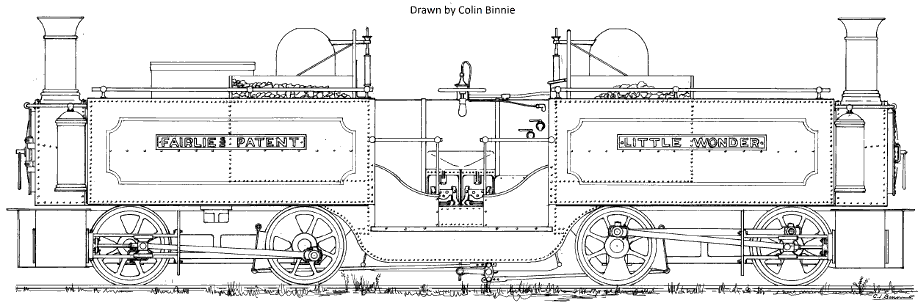 Festiniog Railway locomotive Little Wonder. Drawing by Colin Binnie